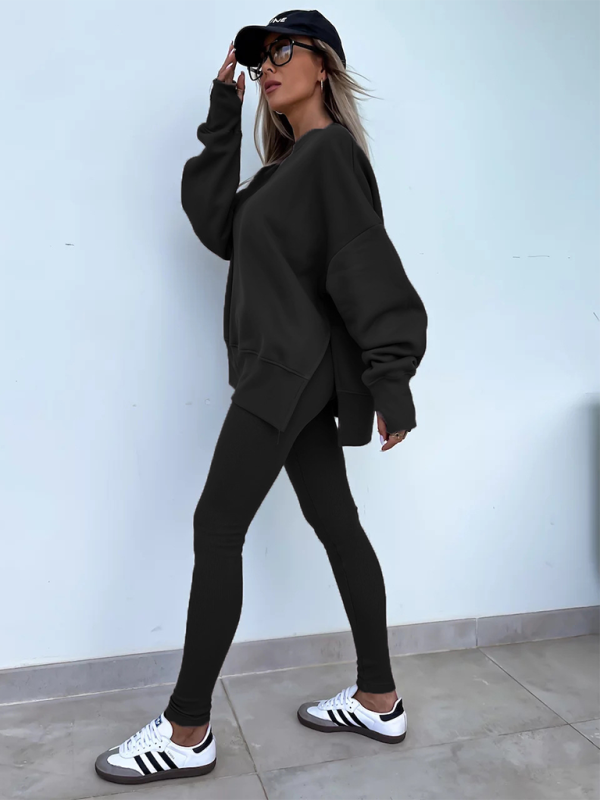 Casual Fitted Pants Loose Sweater Two Piece Set