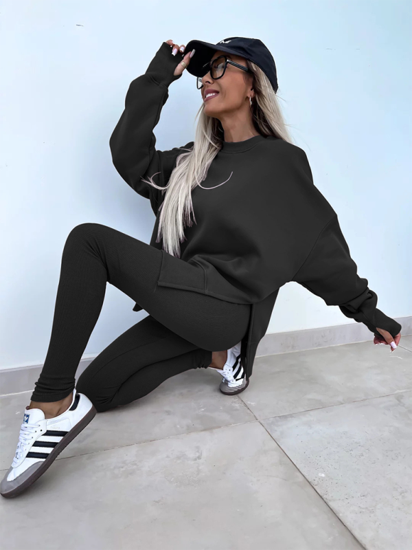 Casual Fitted Pants Loose Sweater Two Piece Set