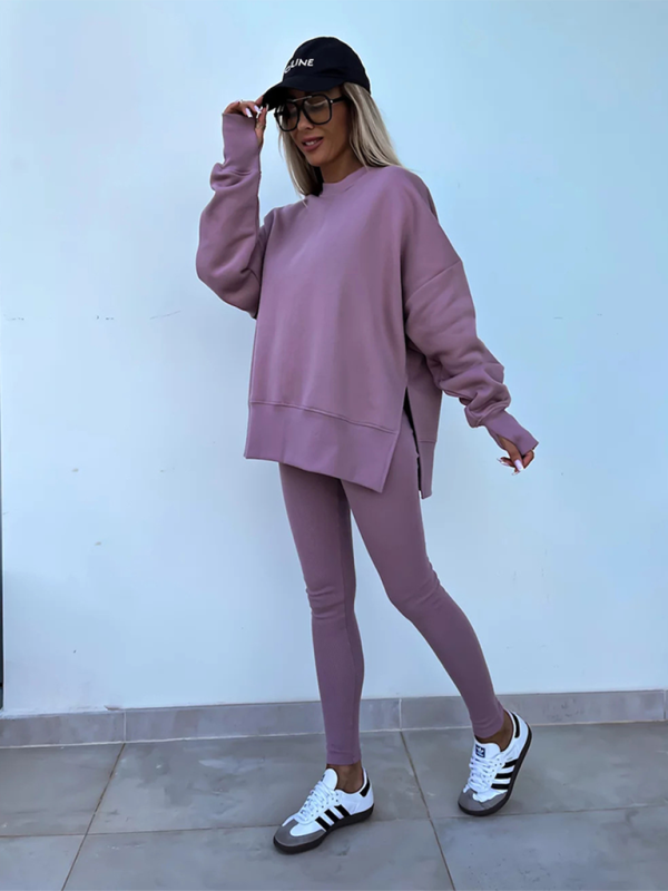 Casual Fitted Pants Loose Sweater Two Piece Set