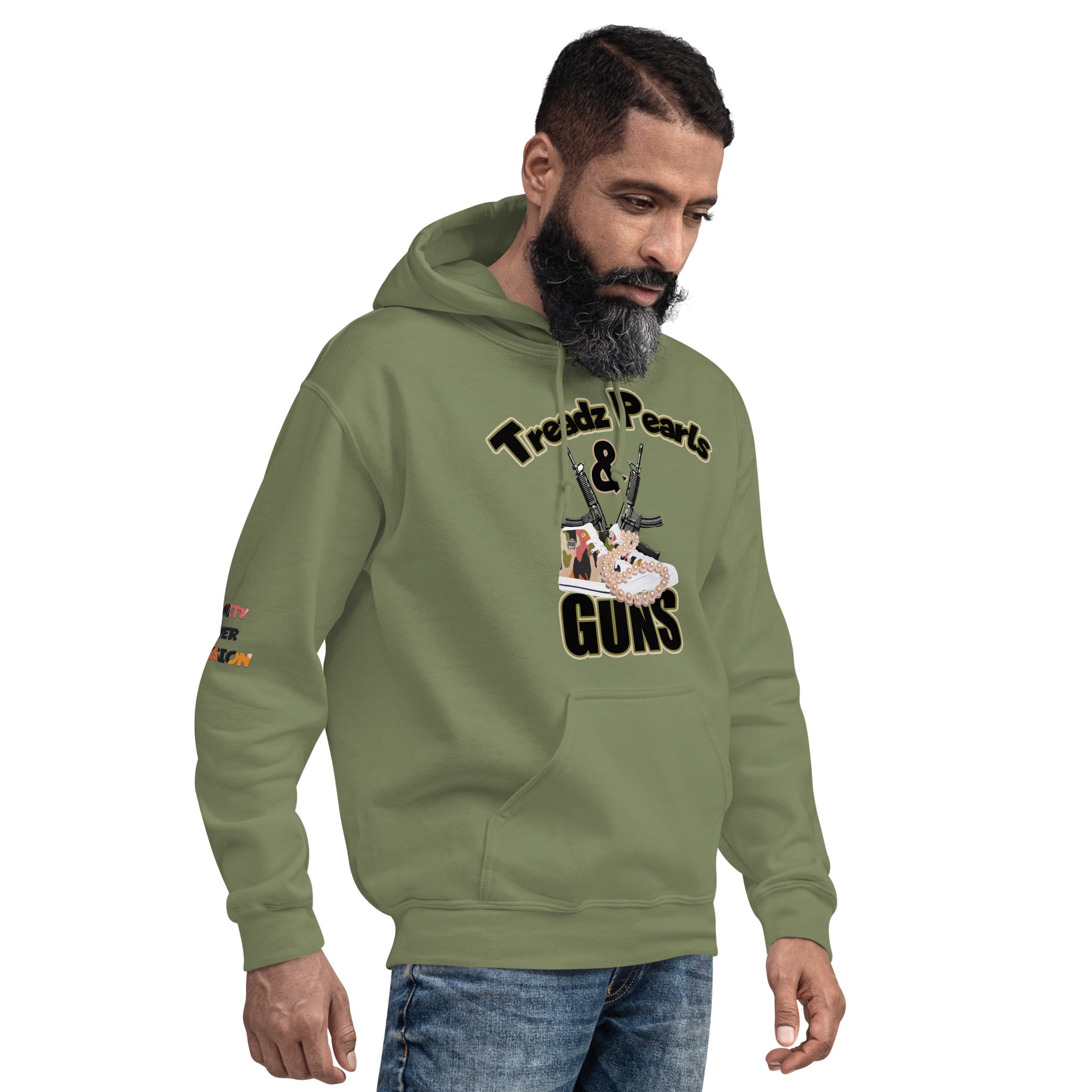 UNITY OVER DIVISION TREADZ PEARLS AND GUNS SAY IT TO MY FACE Unisex Hoodie