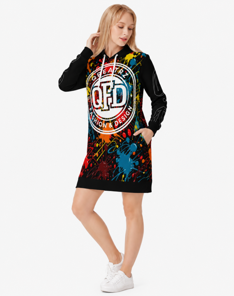 QREATRZ hoodie dress Color Rush After Dark paint splatter design