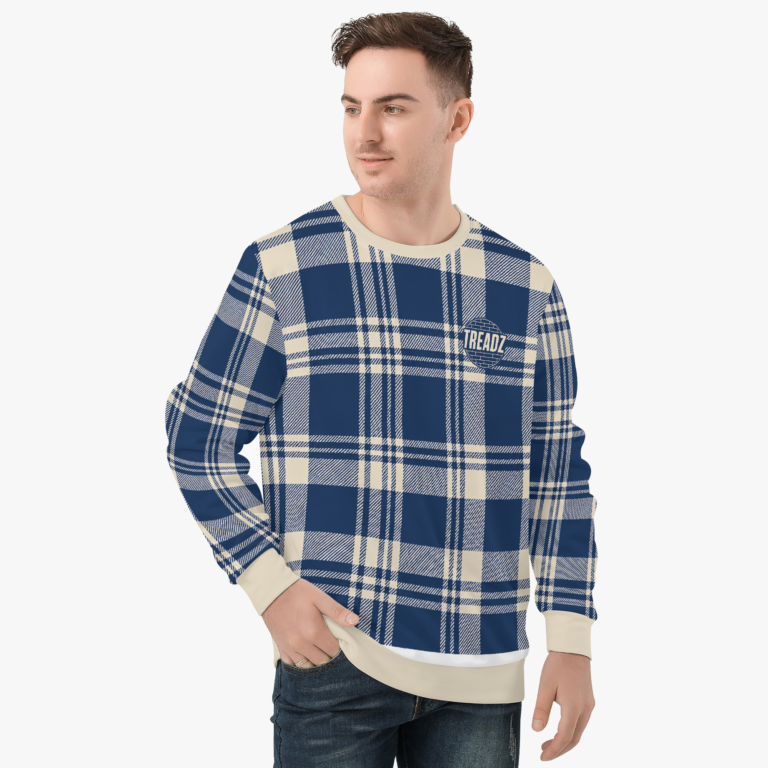 TREADZ Plaid Sweatshirt Blue District blue and cream crewneck