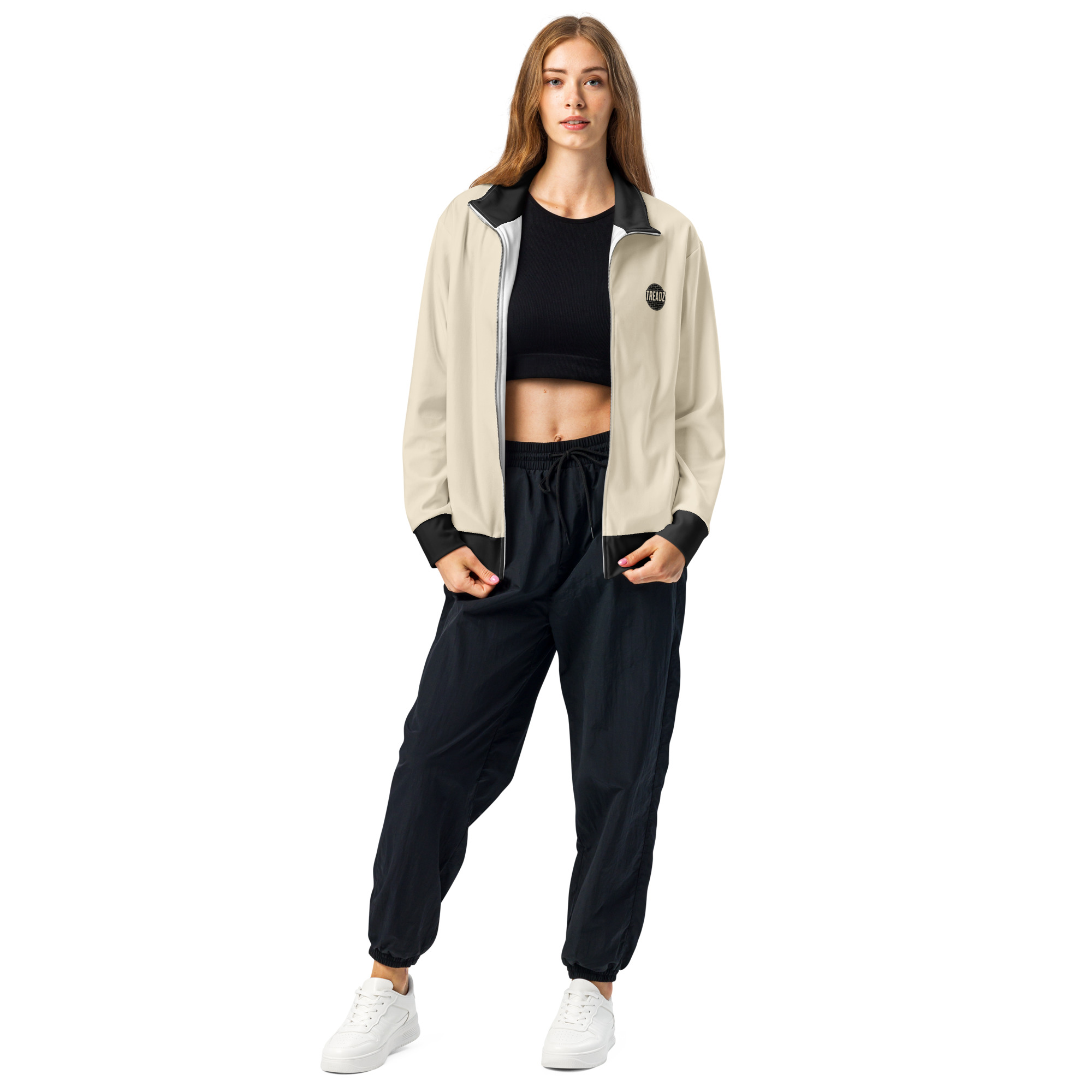 TREADZ™ Crossfade Unisex Lightweight Jacket TREADZ Crossfade unisex lightweight cream and black jacket styled with black joggers