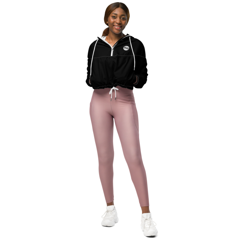 TREADZ Black Women’s Cropped Windbreaker with white trim and chest logo